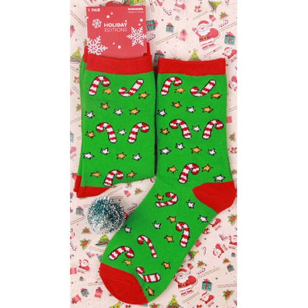 1/2/4/6 Damstrumpor Julstrumpor Tomte Snögubbe Vinter Benvärmare Green Candy Cane 1 Pair