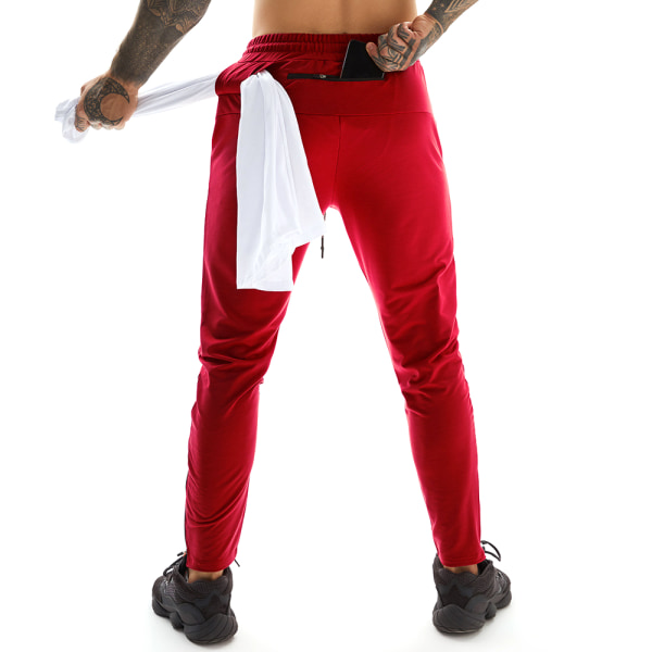 Stretch Casual Träningsbyxor med flera fickor för män Red 2XL