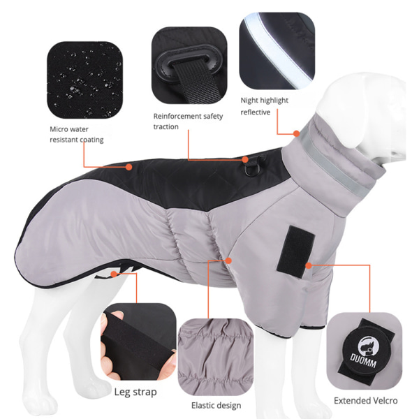 Kläder för husdjurshundar, väst, utomhus, vinter, vadderad jacka, kläder dark gray 3XL