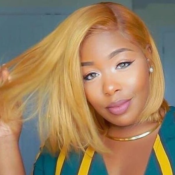 Kvinnor Bob Kort rakt hår Peruker Natural Party Cosplay Lady Golden