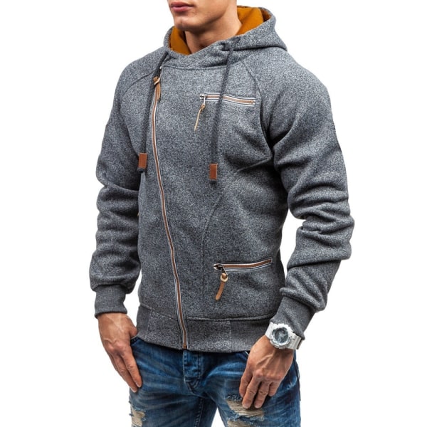 Herr Hoodie med dragkedja på sidan, fritidströja för utomhussporter Deep gray 3XL