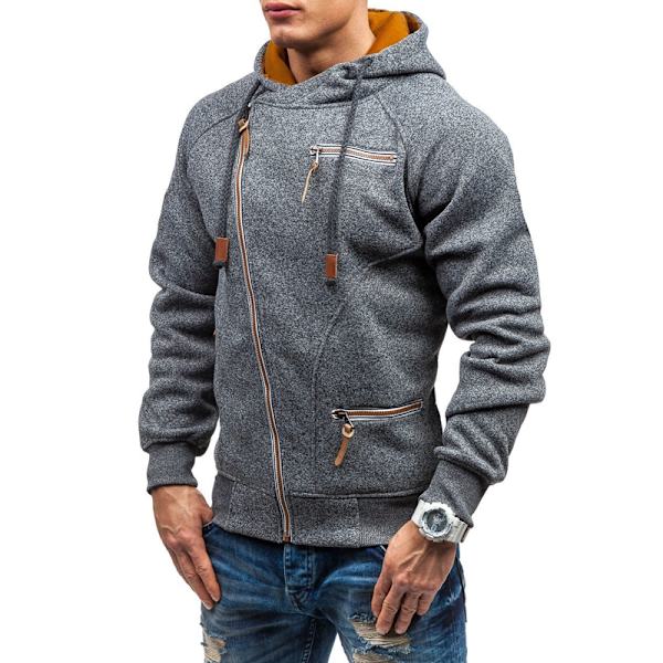 Herr Hoodie med dragkedja på sidan, fritidströja för utomhussporter Deep gray L