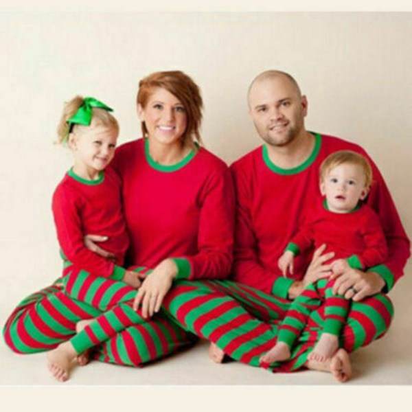 Julklapp Familj Matchande Vuxna Barn Jul Pyjamas Nattkläder Pyjamas Set Green Striped, Women S