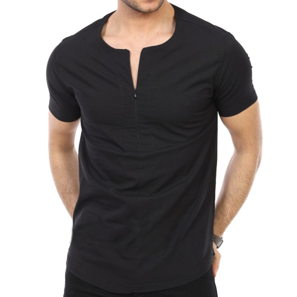V-ringad dragkedja för män kortärmade skjortor Black M