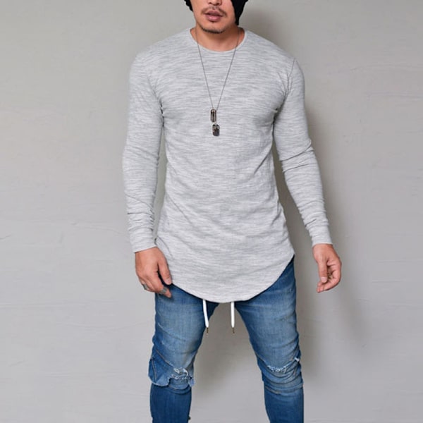Ny herr långärmad pullover T-shirt grey M