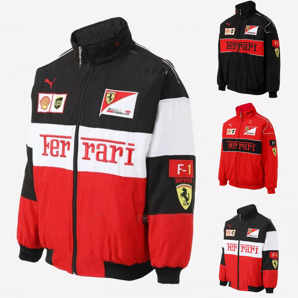 Mäns Ferrari Racing Jacka F1 Team Rock Dragkedja Retro Långärmad Dragkedja Ytterkläder Red 2XL