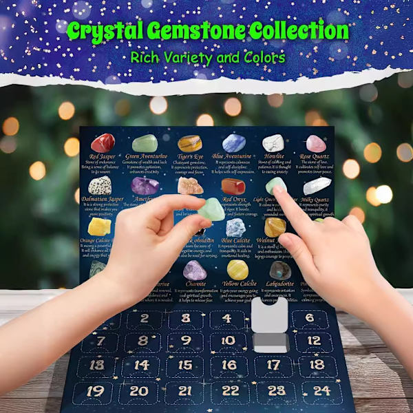 Adventskalender 2024 Stenar, 24 Dagar Naturliga Kristall Agat Stenmineral & Fossil Adventskalender Kristaller Jul Blind Box