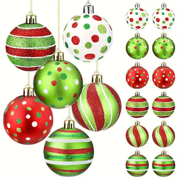 12 st julgranskulor 2,4 tum Glittrande Plast Hängande Dekorationer Osplitterliga Swirl Candy Cane Kulor Julgranshängen 12PCS