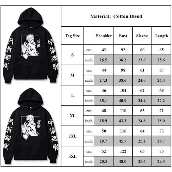 Unisex Jujutsu Kaisen Anime Pullover Hoodie Lös Långärmad Sweatshirt Toppar M