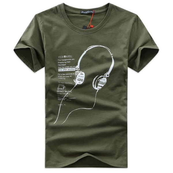 Fashionabla mäns Casual Creative Headphone Print T-shirt Summer Army green 4XL