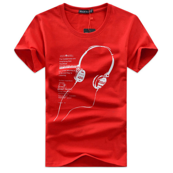 Fashionabla mäns Casual Creative Headphone Print T-shirt Summer Red L