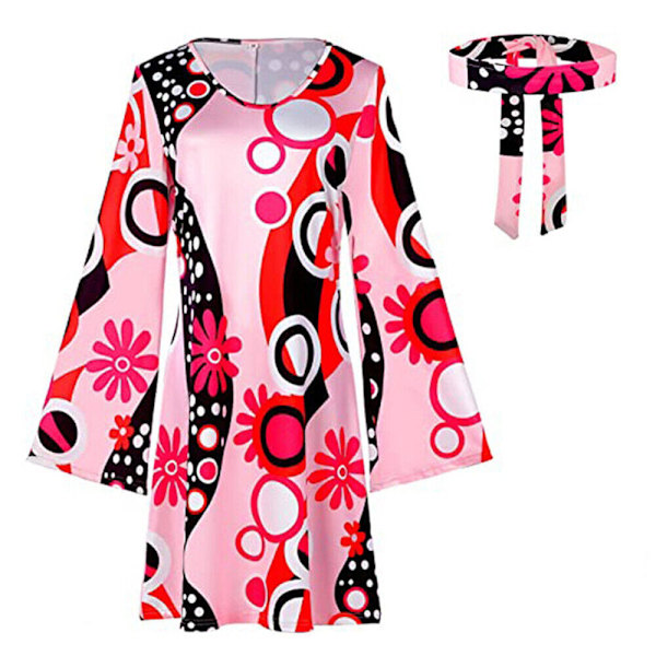 80-tals discokostym Maskeraddräkt 1970-tals hippie-kostym Retroset pink M