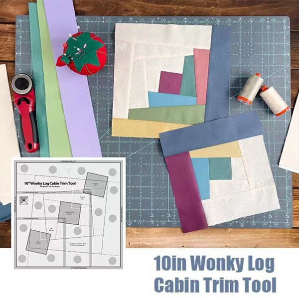 Wonky Log Cabin Trim Tool Quiltningsmall Patchwork Sy linjal 10 inches