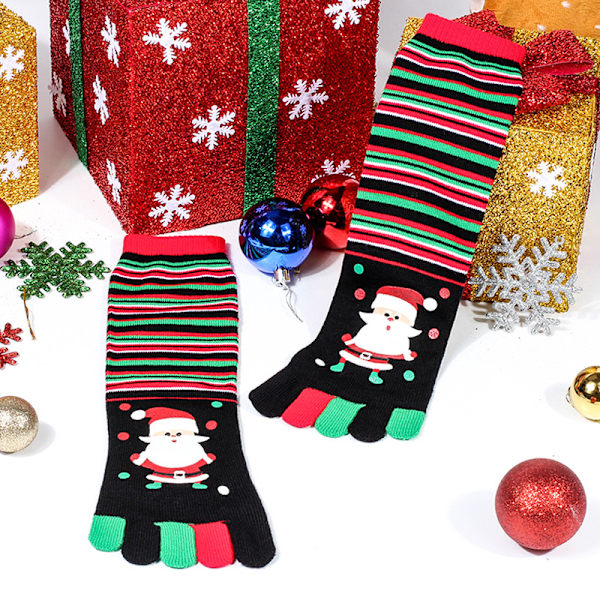 Flickor Kvinnor Julstrumpor Fem Tåstrumpor Roliga Strumpor Lounge Sock Xmas Black Striped