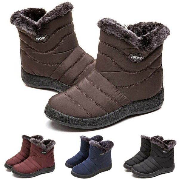 Dampälsfodrad snö vattentät ankel Zip Flat Casual Shoes Black 37