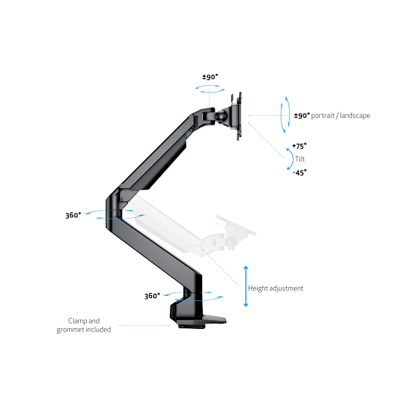 Multibrackets VESA Gas Lift Arm Single Black Svart