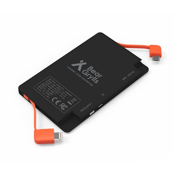 Bear Grylls 3000mAh Power Bank with Built-in Lightning & Micro USB Cable Svart
