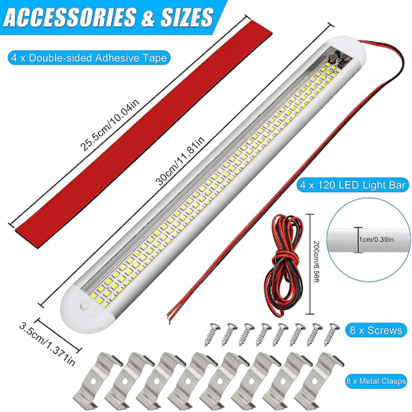 12v innvendig LED lyslist, 120 LED universell stripelys med på/av-bryter