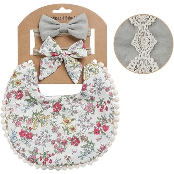 Baby pandebånd+kvast spyt håndklæde kit fotografering rekvisitter blomsterprint