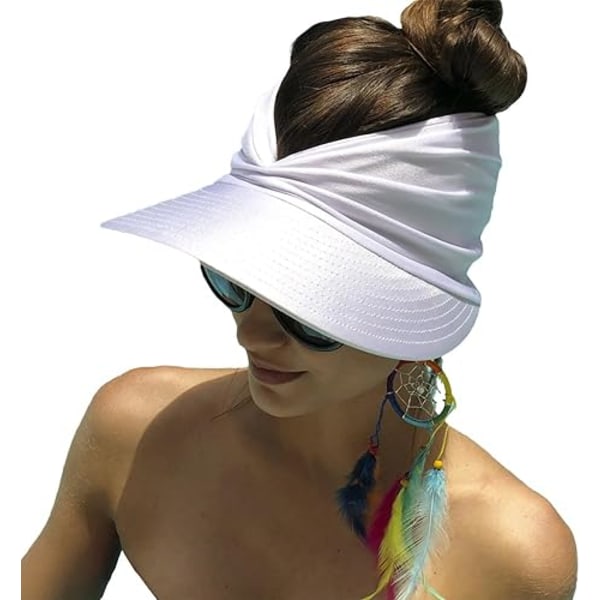 Women Visor Ponytail Sun Hat UPF 50+ UV Protection Wide Brim Beach Cap