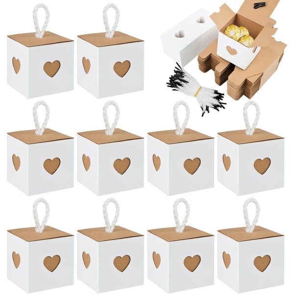 50 Pieces Cardboard Boxes, White and Brown Kraft Paper Boxes with Hear