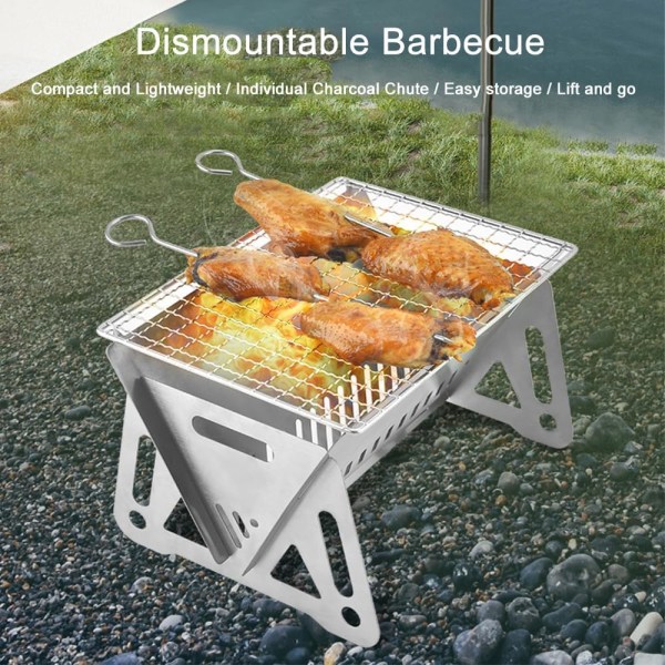 Mini bærbar kullgrill, liten rustfritt stål camping grill