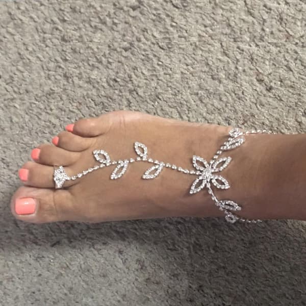 Blomster Diamant Fødder Kæde (Par) Bryllup Kvinders Barefoot Fødder Kæde B