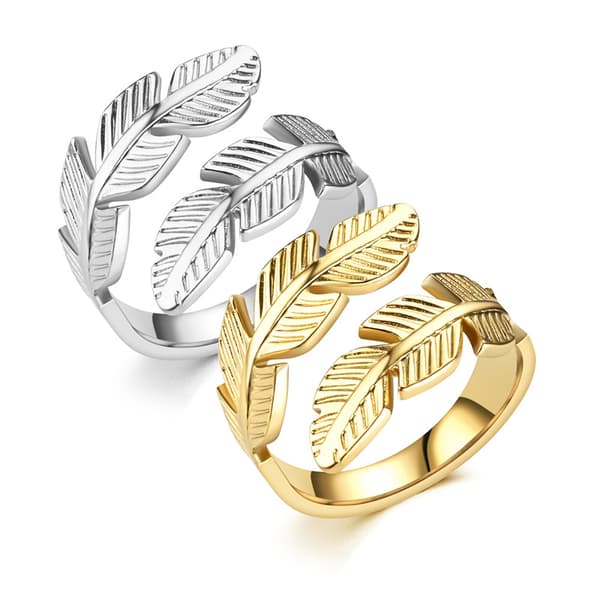 2 stk. Moderigtig fjer ring, rustfrit stål ring