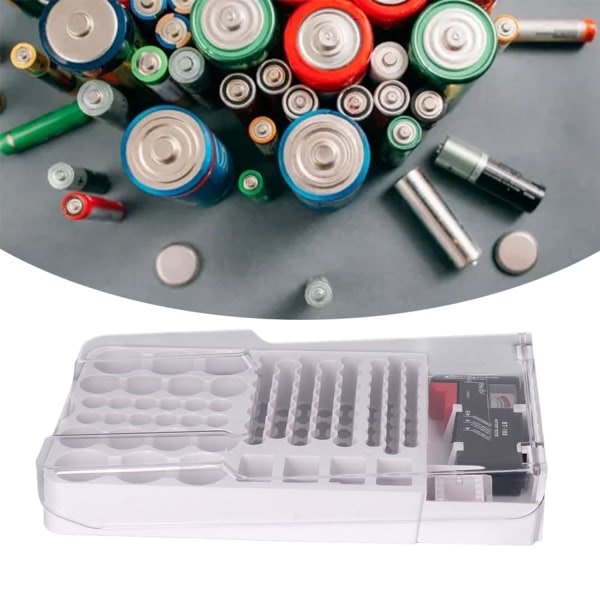 Battery Organizer Oppbevaringsboks med tester, batterikoffert med deksel Wat