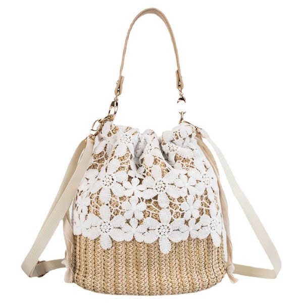 Gräs vävd väska rotting vävd strand semester bärbar crossbody väska läder