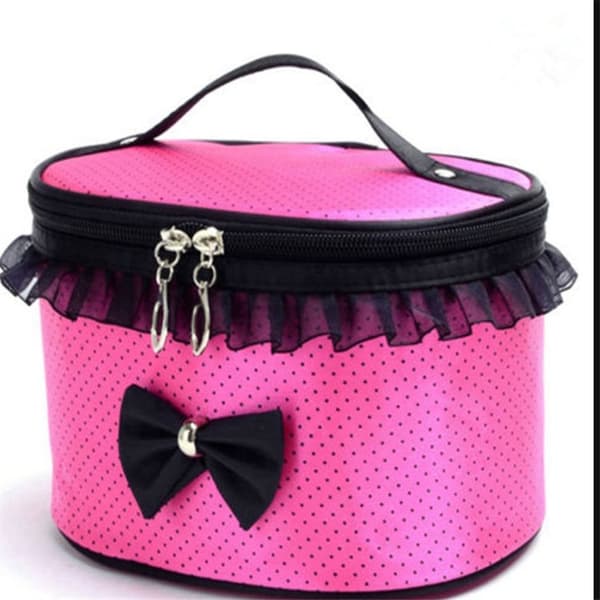 Dam Bow Zip Kosmetisk Väska Polka Dot Makeup Väska