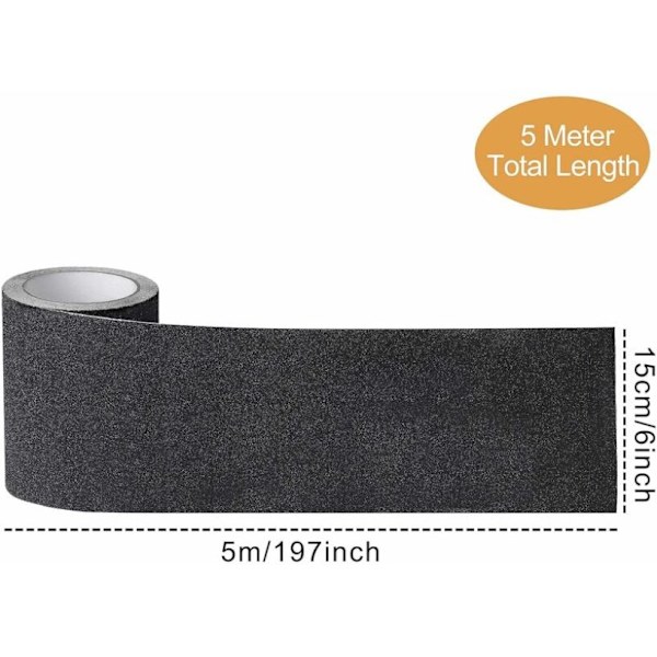 Antislip tejp för trappor, friktion, slipande för säkerhet, stege, inomhus, utomhus, hög dragkraft, 15 cm x 5 m, svart