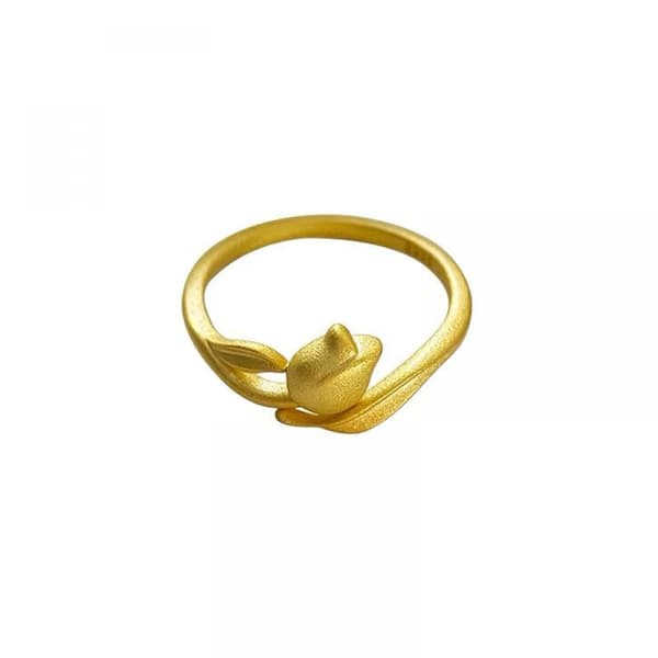 Tulip Ring, Niche Design Flower in S925 Sterling Silver, Open Ring