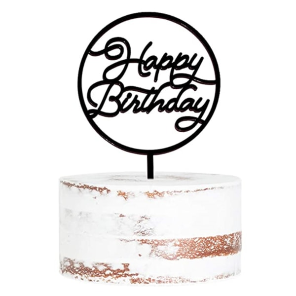 6 kpl Happy Birthday Cake Insert (musta), Akryyli Cupcake Insert -puku