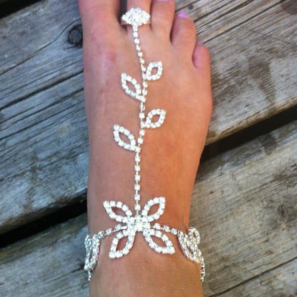 Blomster Diamant Fødder Kæde (Par) Bryllup Kvinders Barefoot Fødder Kæde B