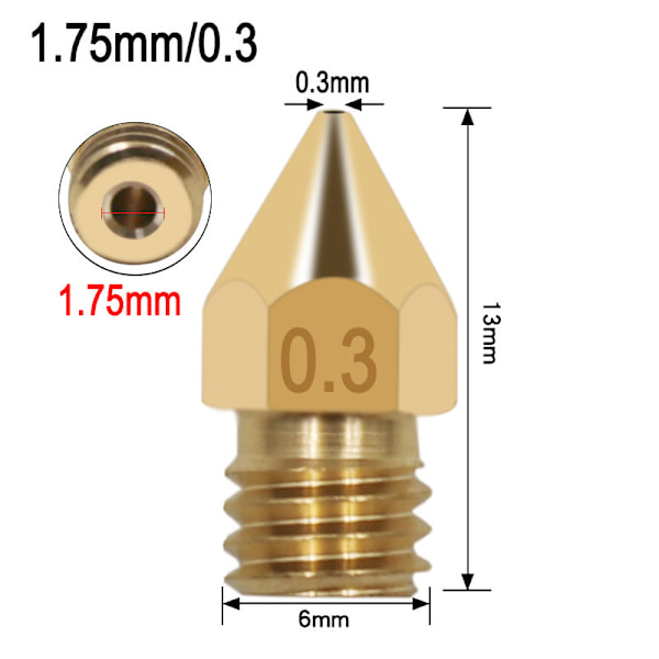 30 kpl 3d-tulostin suutinta 0,2 mm/0,4 mm/0,6 mm/0,8 mm/1,0 mm messinkisuuttimet MK8 No