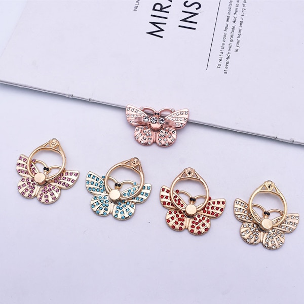 Mobiltelefon ringstativ (4 farger), 4 stk sommerfugl telefon ringholder med Rhinestone glitter sommerfugl finger kickstand metall