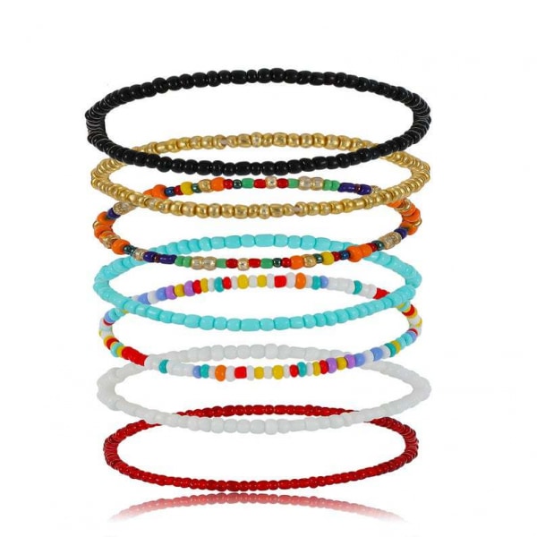 7 Bohemian Ankel Armbånd, Multi Layer Ankel Beads Armbånd, Multi Co