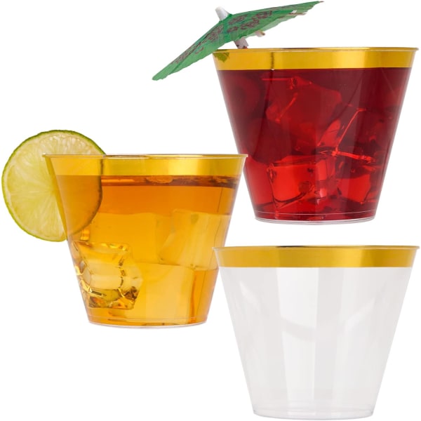 25 Pack - 9 Oz Plast Cocktail Glas, Rammede Plastic Cups Klar Cup