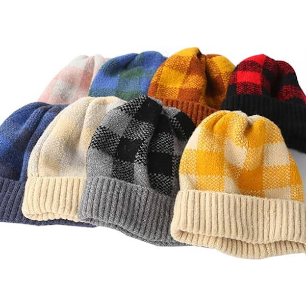 Unisex Vinter Varma Mjuk Stretch Slouchy Rutig Mössa Skidmössor Stickade