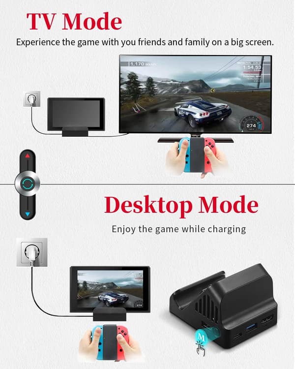 Switch Dock, TV-projektionsopladningsdock til Switch, køleventilator Kompakt 4K HDMI-adapter, bærbar Switch-opladningsstativ, Switch-dockingstation USB 3.0