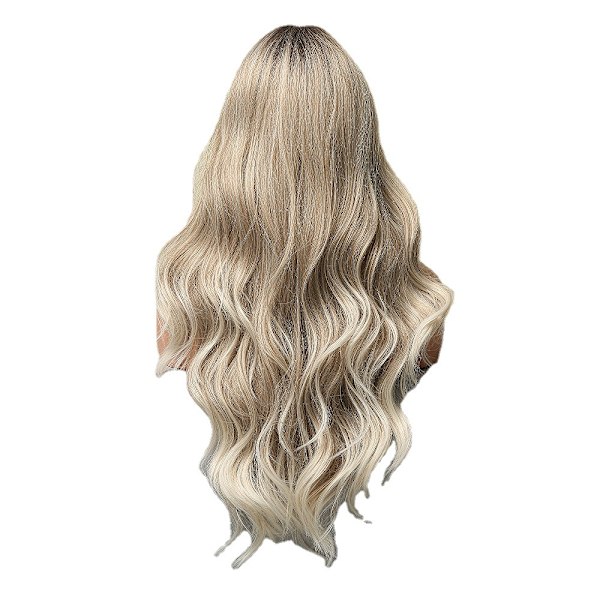 Ombre blond parykk lang bølget parykk for kvinner midtskill bølget parykker syntetisk