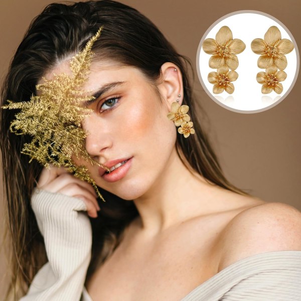 Guldblomma örhängen Double Flower Guld örhängen för kvinnor Hypoallergeni