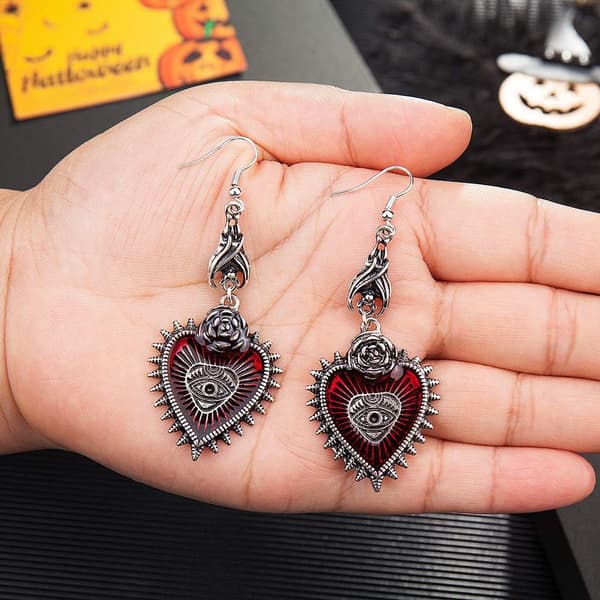 Punk Rock Bat Gothic Onde Øje Røde Hjerte Øreringe til Kvinder Halloween C