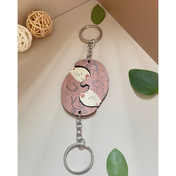 2 stk. nøkkelring med anheng til par - Valentinsdag-gave - Tre - Kreativt ornament