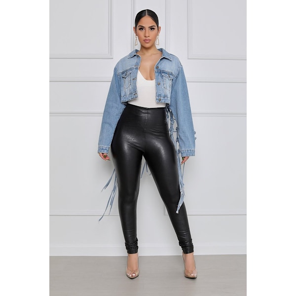 Kvinnors bakre mesh fransad denimjacka XL