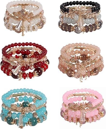 6 stk. boheme boho stablebare armbånd til kvinder, sæt, piger stræk M