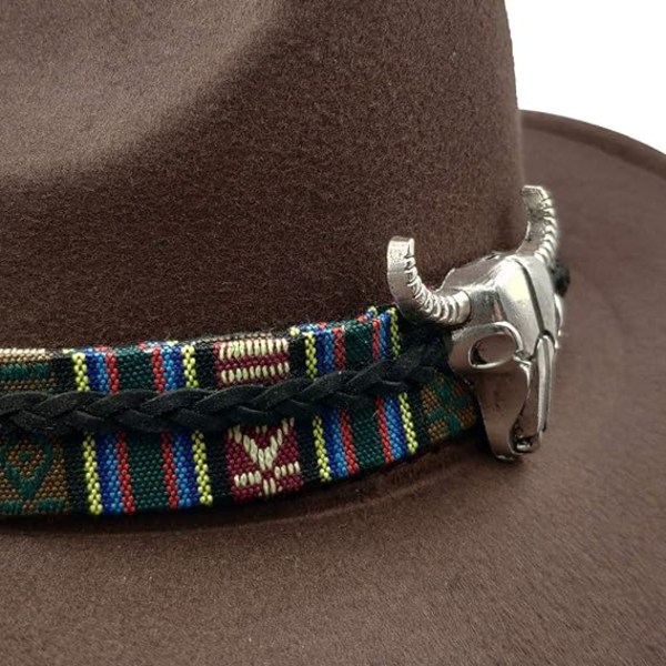 Bredbrättad herr- och damhatt i västerländsk outback-cowboy-stil med metalltjurhuvud