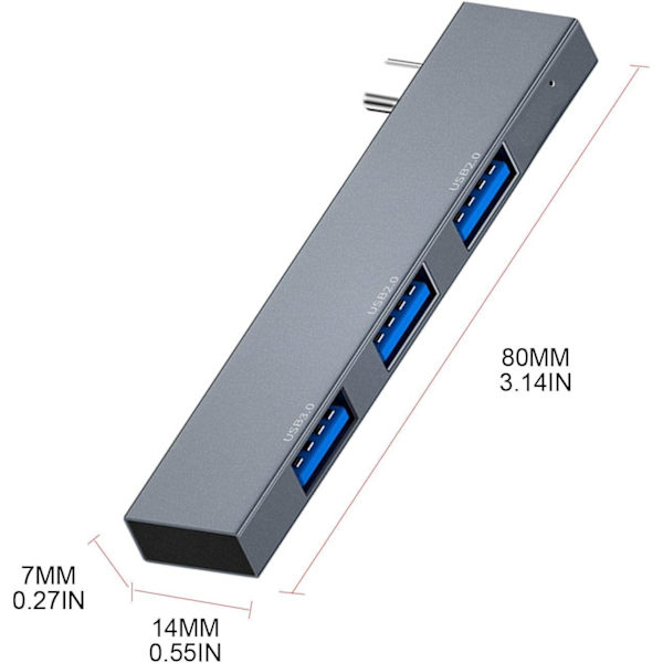 USB 3.0 Hub til bærbar computer, til MacBook, Mac Pro, iMac, Surface Pro,XPS,
