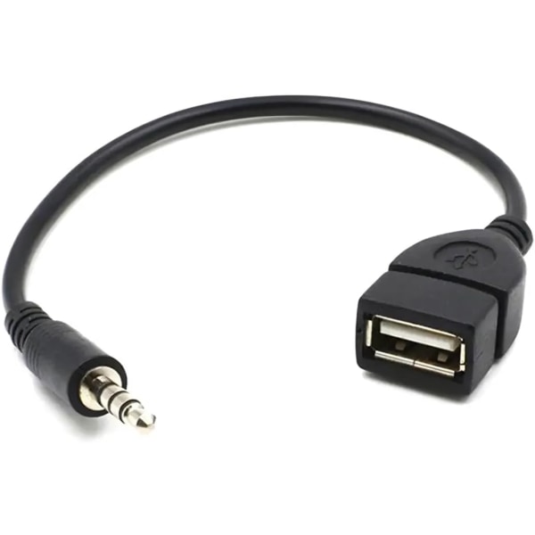 2 stk. USB-stik til opladningskabel, billaderadapterkabel, 3,5 mm han til USB